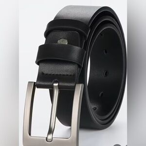 NWT Black Leather Belt With Silver Buckle 120 CM